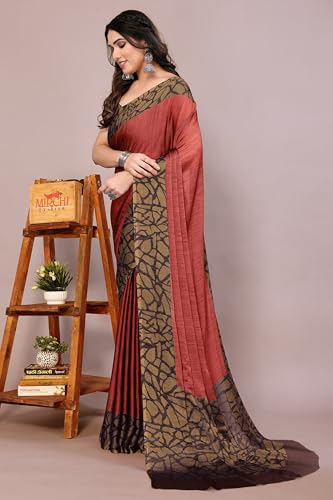 Image of MIRCHI FASHION Women Saree Abstract Print Chiffon | Breathable Lightweight Casual Sari for Regular Use and Office with Unstitched Blouse (Available in 25 Colors)