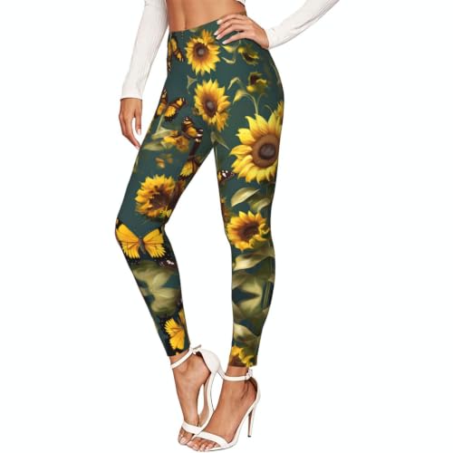 Leggings de compresión deportivos para mujer con estampado de girasoles suaves para yoga