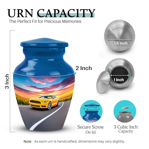 Image of Car Urn - Keep Sake for Ashes - 3 Inch - Pack of 1 - Unique Urns for Human Ashes - Miniature Urn for Adult Men & Women - Memorial Urns for Male & Female