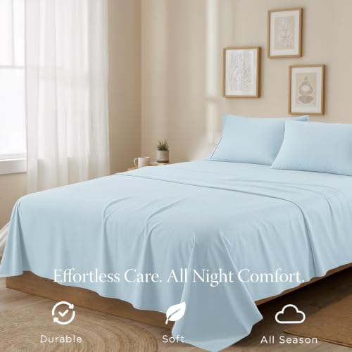 Image of Threadmill 300TC Cotton Twin Sheet Set, Sateen, Solid, Light Blue, 3-Piece