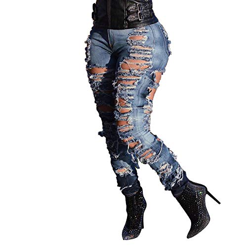 Preisvergleich Produktbild CXSMKP Damen Junioren Denim Persönlichkeit gewaschen schlanke Jeanshose, elastische hoch taillierte zerrissene Jeans mit 5 Taschen pro Knopf,XXL