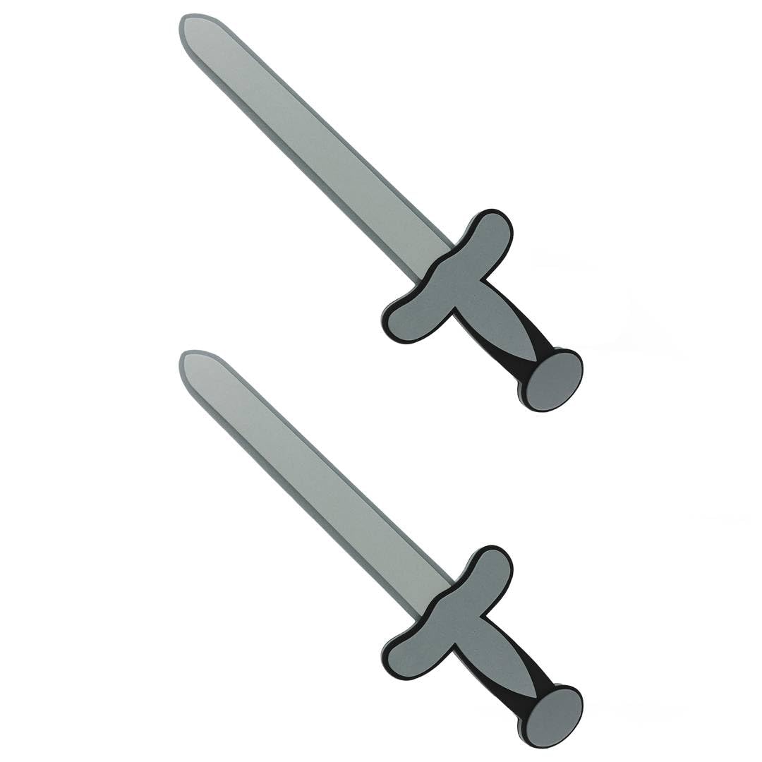 Foam Sword Prop - Pack of 2-18 inch/45cm Long Grey Foam Sword with Crossguard - Adults Mens Ladies Kids Boys Girls Crusader Medieval Knight Fancy Dress Costume Accessory