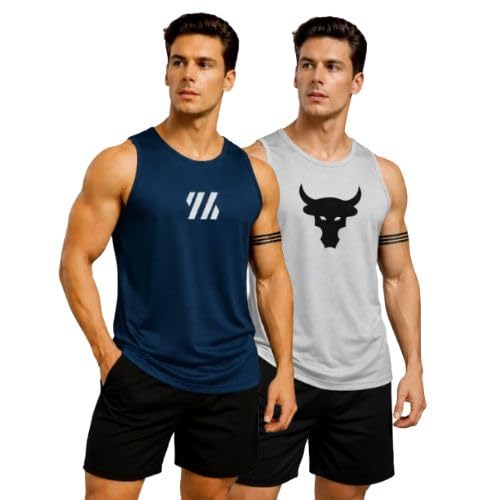 Pack of Two Sando for Gym Wear | Vest for boy and men | Pack of 2 Sando Yellow and Grey Color Printed Design for gym Wear Regular fir for morning walk gym wear-picture-12
