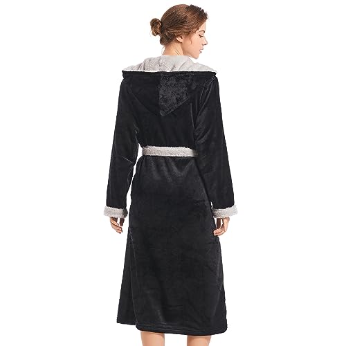 Image of Inner Wish Women Hooded Plush Robe, Fleece Highly Absorbent Cozy Warm Bathrobe