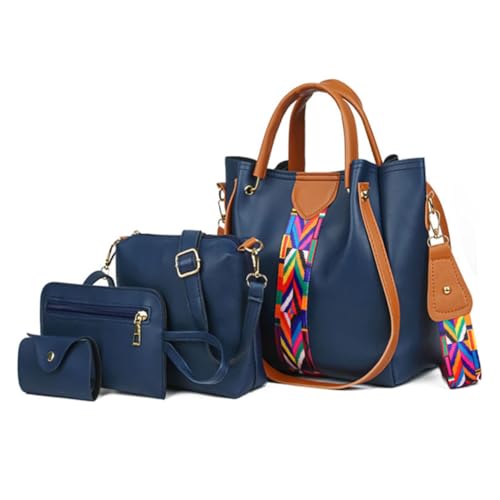 Conjunto de 4 Bolsas Femininas de Grande Capacidade (Azul-escuro)