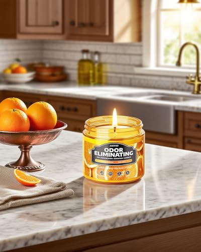 Image of AOOVOO Citrus Lemon 11oz Large Odor Eliminating Highly Fragranced Candle - Eliminates 95% of Smoke, Food, Pet and Other Smells Quickly, Air Freshing Soy Candles, Up to 50 Hours Burn time