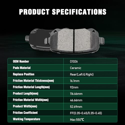Image of AUTOMUTO D1273 & D1326 Front Rear Ceramic Pads Brake fit For 08-12 For Chrysler Town & Country,08-12 For Dodge Grand Caravan,09-13 For Dodge Journey,12 For Ram C /V,09-12 For Volkswagen For Routan