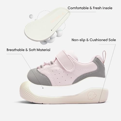 Image of Balabala Girls Boys Toddler Sneakers Wide Toe Box Walking Shoes | Unisex Kids Sneakers with hook-and-loop straps, non-slip soles, soft heel cushion, and flexible support for play