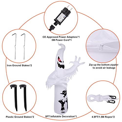 Fantôme d’Halloween 2,4 m, Décoration extérieure Spectre Blanc pour Halloween, Gonflable avec lumières LED intégrées à Changement de Couleur, idéal pour Les arrière-Cours, Les Jardins et Les pelouses - Image 3