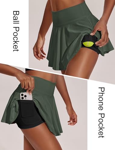 Image of PINSPARK Womens Tennis Skirt Pleated Athletic Skirts with Pockets Shorts High Waisted Golf Skort for Workout Pickleball