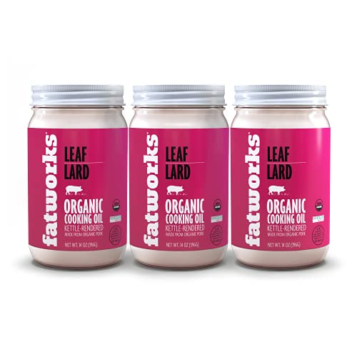 Fatworks, Certified Organic Leaf Lard, NON-GMO, USDA 100% Organic for Amazing Traditional Baking, Keto, Paleo, Everyday Cooking and Frying, Whole30 Approved, No Preservatives in Glass Jar, 14 OZ,