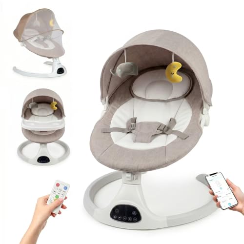 Electric Baby Swing for Infants 0-24 Months Portable Toddler Rocker with Remote Control Bluetooth & Preset Melodies Adjustable Backrest Angle Baby Rocker Swing with Detachable Mosquito Net