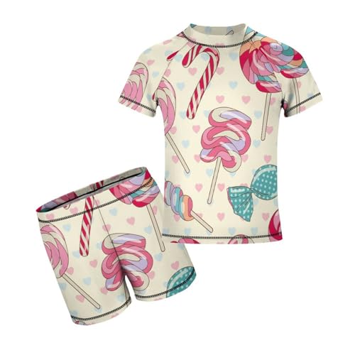 Colorful Candy Cane with HeartsChildren's Swimsuits Boys Two Piece Suit10-12Y（150cm）