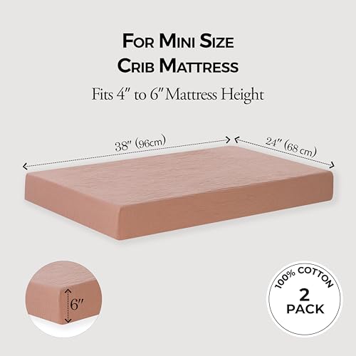 Image of Dreamology Mini Muslin Crib Sheet,2 Pack,100% Cotton Crib Sheets,Girl,Boy | Soft,Breathable,Pack and Play Sheets,Mini Crib Sheets fitted,Pack n Play Sheets Fitted,24x38 Mini Crib Sheet | Rose,Pink