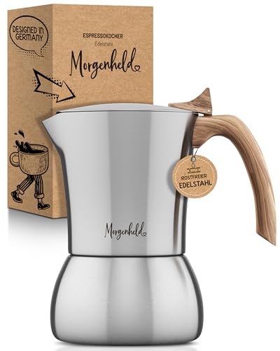 Morgenheld Premium Espressokocher Induktion für 6 Tassen [300 ml] aus rostfreiem Edelstahl - Mokkakanne, Espressokanne geeignet für alle...