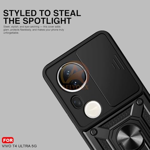 Image of Armor Bumper Back Cover Case for Vivo T4 Ultra 5G Rotating Camera Cover, Ring Holder & Kickstand | Heavy Duty & 360 Degree Protection Vivo T4 Ultra 5G Back Cover (Black)