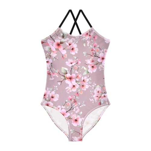 senya Girls Swimsuits Pink Peach Blossom One-Piece Swimwear Quick Dry Girls Bathing Suits for 3 Years Old