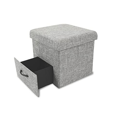 Babion Linen Folding Storage Ottoman With Side Drawers,Cube Foot Rest Stool, Foldable Storage Boxes Footrest Step Stool For Dorm Living Room, Light Grey #TOP30