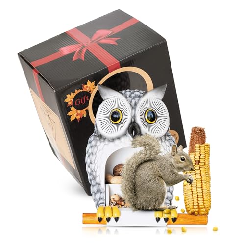 Owl Shaped Squirrel Feeder –Squirrel feeders for Outside –Peanut Feeder for Squirrels –Squirrel feeders for Outdoors, Hanging –Funny Squirrel Feeder -Ideal Chipmunk feeders for Outside (Gray)