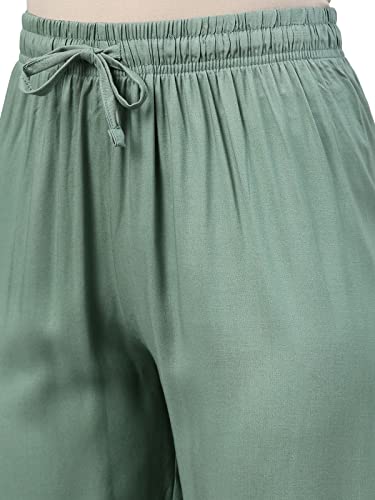 Image of GO COLORS Women Solid Mid Rise Relaxed Fit Viscose Casual Pants