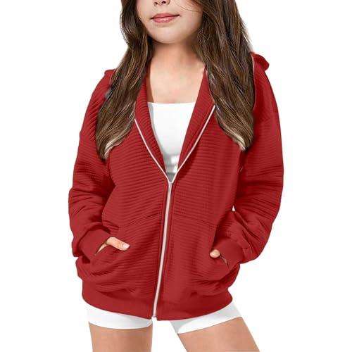 Kids Girls Full Zip Oversized Fleece Jacket Cute Casual Comfy Long Sleeve Sweatshirts with Pockets