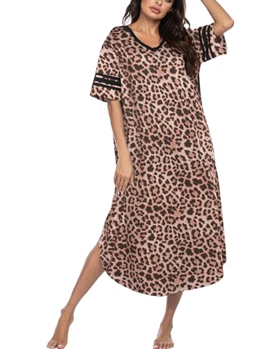 Image of Ekouaer Long Nightgown, Womens V Neck Loungewear Oversized Sleepwear Loose Sleep Dress S-4XL