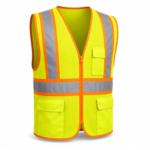 Image of VRITRAZ Unisex High Visibility Reflective Safety Vest | Multi-Pocket Safety Workwear Jacket for Construction Workers, Engineers, Security Guards, Factory & Road Safety Use