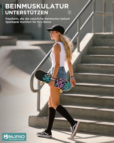 Niofind Kompressionsstrümpfe Damen & Herren, 2 Paar Kniestrümpfe & Stützstrümpfe aus 65% Baumwolle, Reisestrümpfe für Sport, Arbeit, Flug & Schwangerschaft