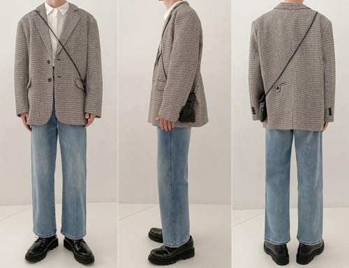 chouyatou Men's Plaid Pattern Wool Blazer Sports Coat Casual Notched Lapel Single Breasted Wool Pea Coat4