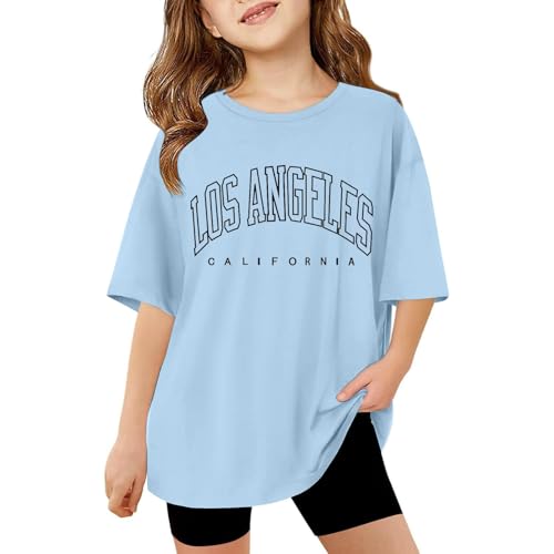 Short Sleeve Shirts for Girls Kids Summer Oversized Tops Casual Crewneck Basic Tees 5-14Y