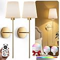Battery Operated Wall Sconce Set of 2, Wireless Wall Sconces Set of Two, 10 Colors Wall Sconces Battery Operated, 5200mAh Dimmable Bulbs and Remote, for Bedroom, with Bonus Bulb (24 inch - Gold)