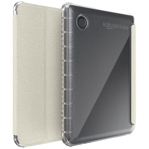 TUDIA SKN FLIP V2 Designed for Kobo Clara BW/Colour Case (2024) - [Enhanced Auto Wake/Sleep Technology] Shockproof Slim Transparent TPU Back with Textured Leather Trifold Cover - Clear Beige