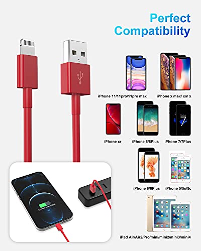 Image of 4Pack [Apple MFi Certified] Lightning Cable 6ft, Apple Lightning to USB Cable 6 Foot, iPhone Charger Cord Fast Charging Cable Compatible Apple iPhone 13 /12 /11 Pro Max Xs X XR 8 7 iPad (Justice Red