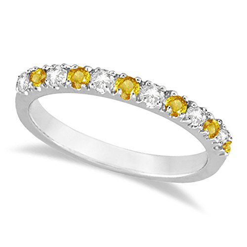 Diamond And Yellow Sapphire Stackable Band Ring Guard For Women 14K White Gold (0.32Ct) #TOP14