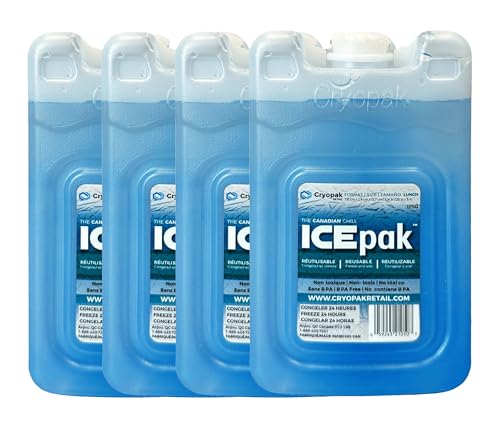Cryopak ICEpak Large Hard Shell Reusable Ice Packs for Coolers and Lunch Box Use, Freezer Safe Gel Design, Professional Grade Cooling, Non-Toxic and BPA Free, Travel Accessories, Small (4 Pack)