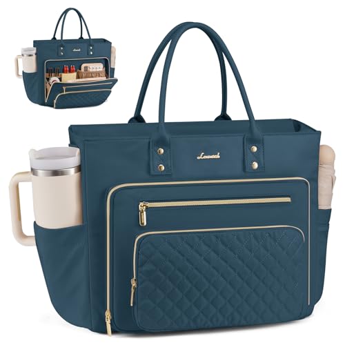 Image of LOVEVOOK Laptop Tote Bag for Women, Teacher Work Bags With Laptop Compartment, Computer Laptop Bag With Large Cup Holder, Professional Briefcase Business Large Handbag Gifts, 17 Inch Dark Teal