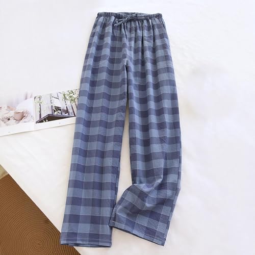 Cambkatl Men's Loose Plaid Cotton Pajamas Pants Lightweight Drawstring Casual Elastic Waist Summer Beach Lounge Trousers2