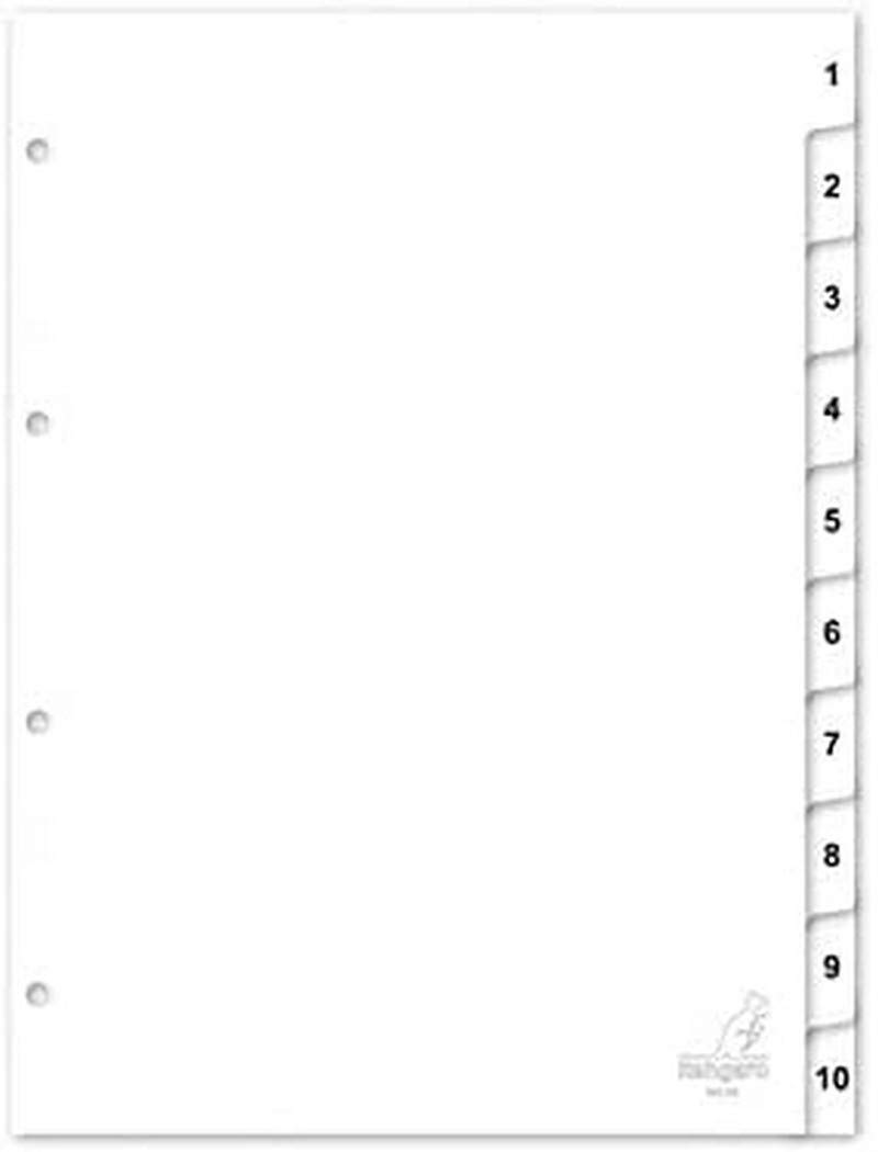 Kangaro Register A4 cijfers PP 120 Micron 4 Rows 10 Pieces White