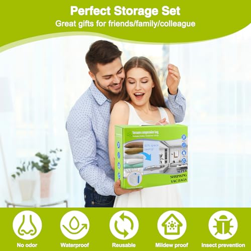 Vakuumbeutel für Kleidung 12 Stück - Vakuumierbeutel Zweipumpen-Set (2m Kabelpumpe + Handpumpe) Wiederverwendbar für Reise, Umzug, Kleideraufbewahrung & Koffer Organizer