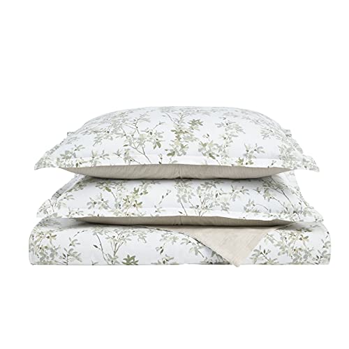 Laura Ashley Home - King Duvet Cover Set, Cotton Reversible Bedding with Matching Shams, Medium Weight Bedding for All Seasons (Lindy Green, King)