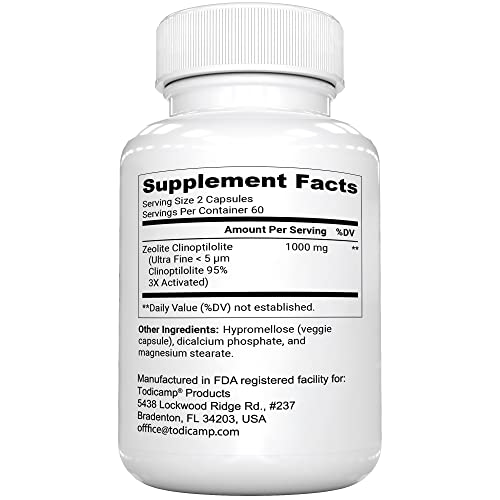 Todicamp Zeolite Detox - Zeolite Capsules Sorbolit Ultra Fine 1-2 Μm - Zeolite Clinoptilolite Powder 95% - 3X Activated - 120 Capsules - Zeolite Powder Supplement - 2 Months Supply #TOP1