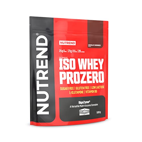 Nutrend Iso Whey Prozero Molkeproteinisolat L-Glutamin Niedrige Laktose Vitamin B6 Ohne Zucker und Gluten (Chocolate Brownies, 500g)