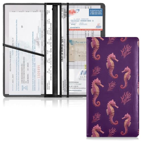 Car Registration and Insurance Holders Seahorse Pattern Print, PU Leather for License Documents Cards