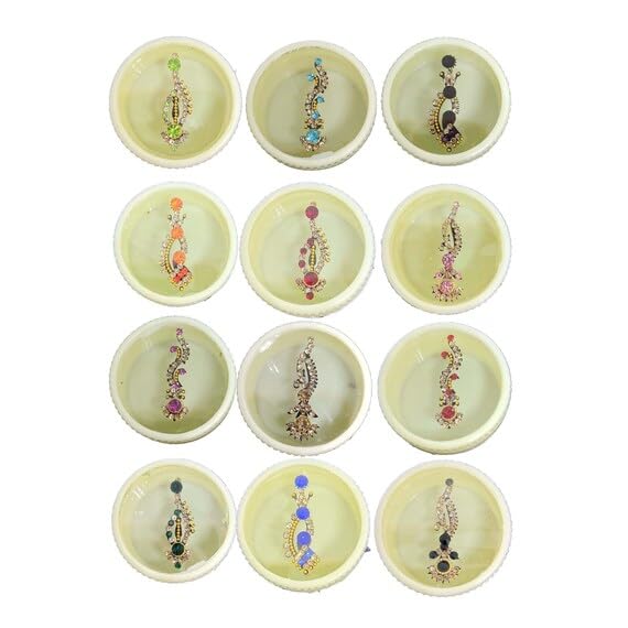 KULIA Crystal Bridal Bindi Tattoos Stickers Forehead Bindi Women Tikka Face Gems Bridal Accessories Wedding Tikka 12 Pcs Small Box Bollywood Party Mix Size Long Bindi Fashion Jewelry Face Jewels