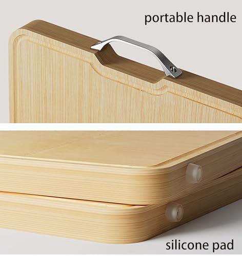 Tabla de cortar de bambú reversible para evitar derrames de jugos con mango de 3 cm 6