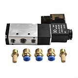 Oniissy 4V210-08 Pneumatisches Magnetventil, 5 Anschlüsse, 2 Positionen, DC 12 V, mit Stecker, Gehäuse aus Aluminiumlegierung, IP65, für BSPT G1/4-Gewinde