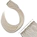 Produktbild [Sparen Sie 3] Ugeat 22zoll/55cm Echt Haar Extensions Clip Haarverlangerung 3/4 Full Head Double Weft mit 5 Clips Ein Stuck 50Gramm/Paket (Platinblond #60)