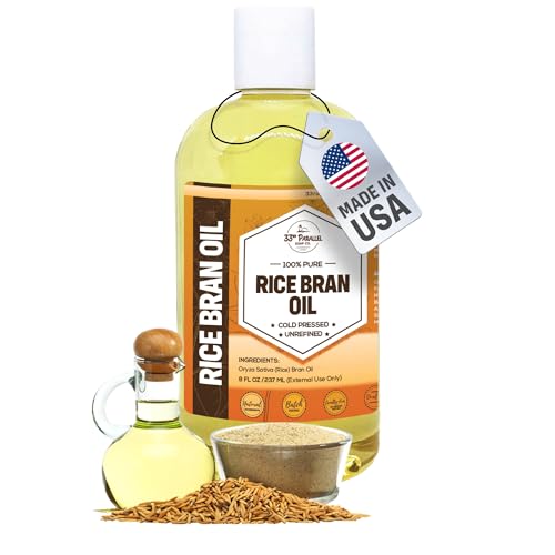 ORGANIC RICE BRAN OIL (8 oz) Premium Cold Pressed Unrefined | 100% Pure Rice Bran Oil for Skin Face Hair Soap Making | Carrier for Essential Oils | Available in Bulk | 8 FL OZ