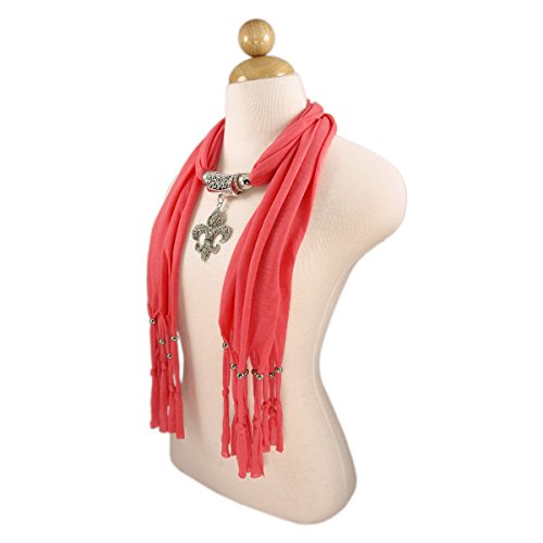 Elegant Charm Pendant Jewelry Necklace Scarf w/Fleur de lis Medallion-11 Colors3