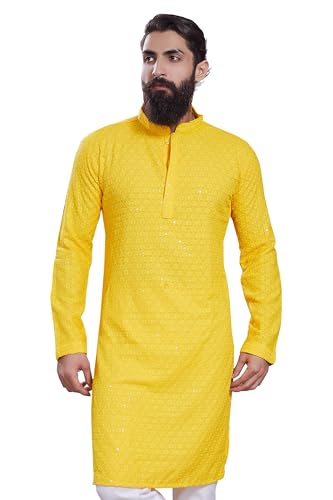 Image of DIVISIVE Men's Sequince Embroidered Cotton Blend Only Slim Fit Kurta